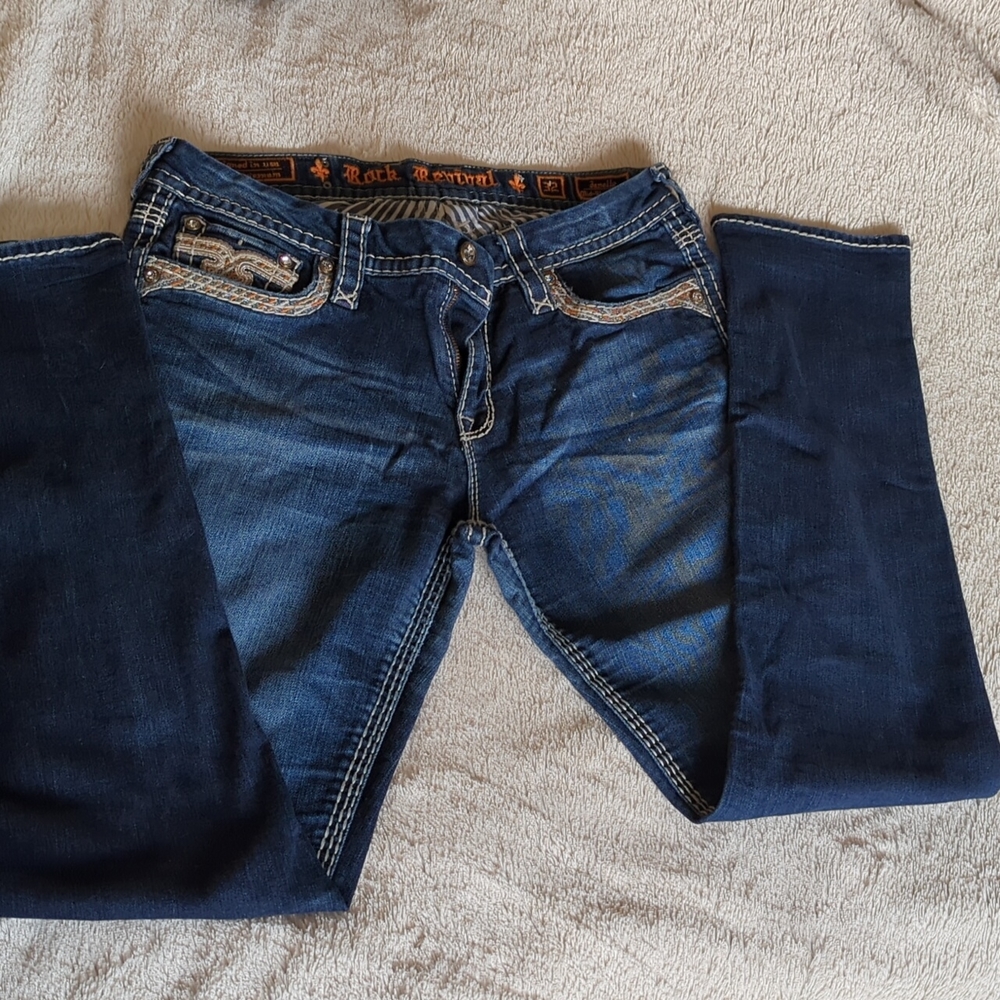 Rock Revival 32x31.5 Janelle mid rise skinny jeans bling studded